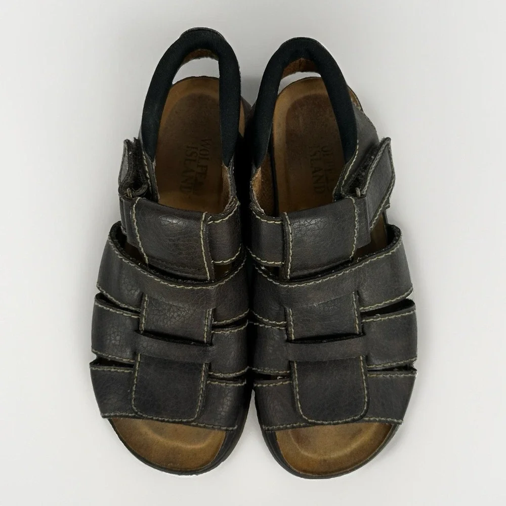 Wolfe Island Men's Comfort Sandals Brown Hook & Loop Adjustable Size 9 Casual